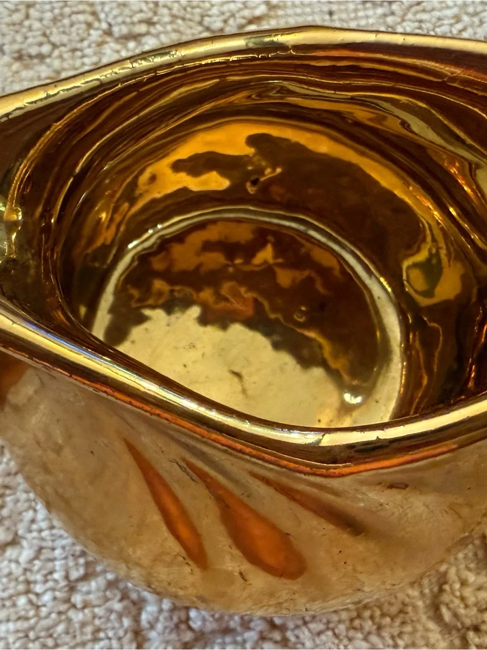 Pair of Decorative Gold Ceramic Creamer and Sugar